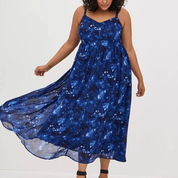 Torrid Size 4 Ladder Trimmed Maxi Dress - Chiffon Galaxy Blue - Picture 1 of 11